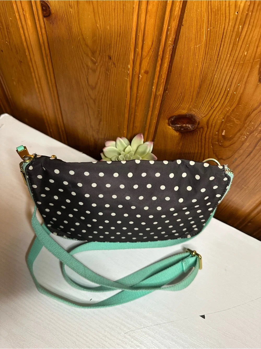 Fossil Black and Mint Polka Dot Crossbody Bag